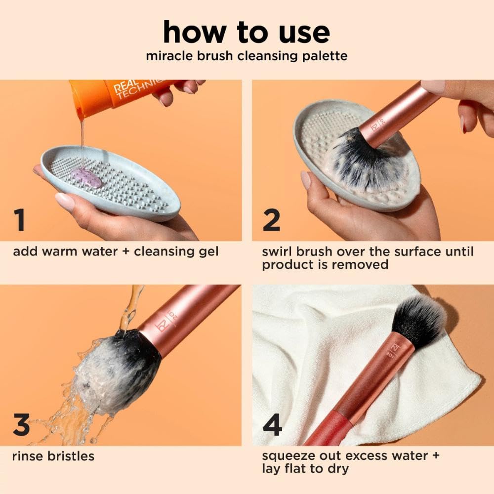 Real Techniques Miracle Gel Nettoyant Profond, Shampoing pour Pinceaux de Maquillage & Éponges, Nettoyant pour Outils de Maquillage, Végétalien et Sans Cruauté, Flacon de 118 ml (4 fl. oz.)
