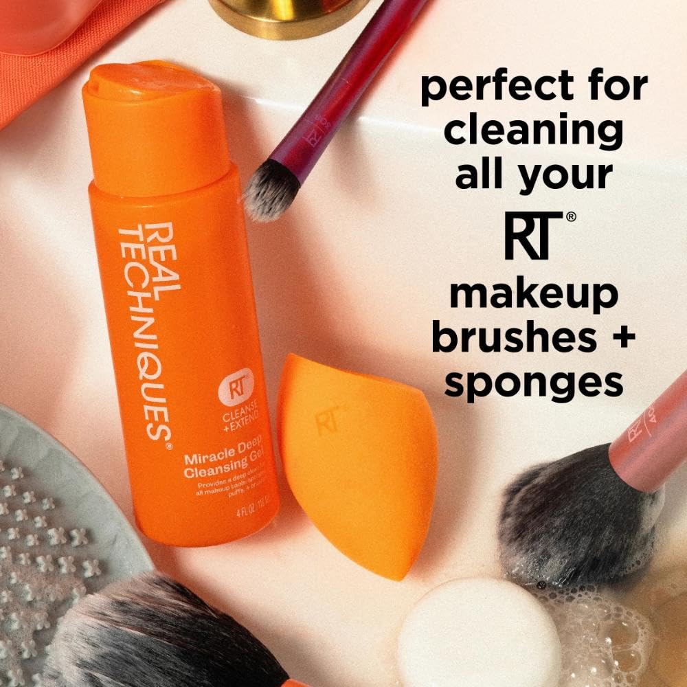 Real Techniques Miracle Gel Nettoyant Profond, Shampoing pour Pinceaux de Maquillage & Éponges, Nettoyant pour Outils de Maquillage, Végétalien et Sans Cruauté, Flacon de 118 ml (4 fl. oz.)