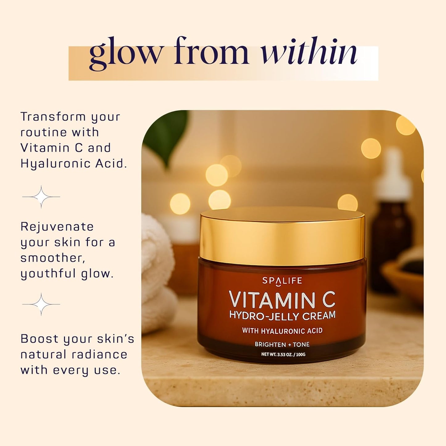 Crème Hydratante Visage Hydro-Jelly à la Vitamine C avec Acide Hyaluronique SpaLife Beauty